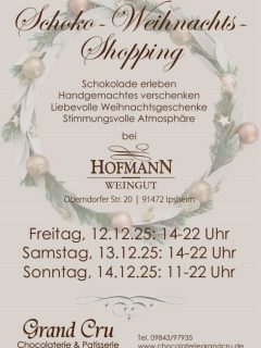 Fertige Geschenkboxen mit unseren Produkten, Pralinen, Weihnachtsmänner, Schokolade.....

Kommt vorbei und genießt die Atmosphäre, verbingt eine schöne Zeit und nehmt ein Weihnachtsgeschenk mit. 🥰

Dieses Jahr an der Glühweinlounge am @wein.hofmann

Wir freuen uns auf euch alle!

#weihnachten #geschenk #schokolade #weinundschokolade #regional #handwerk #handmadewithlove #christmasfeeling